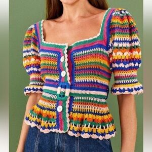 Farm Rio multi stitch crochet top with belt